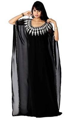 Black Georgette Embroidered Zari Work Islamic Kaftans 1