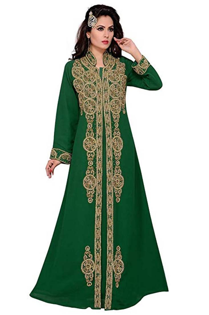 Green Georgette Embroidered Zari Work Islamic Kaftans