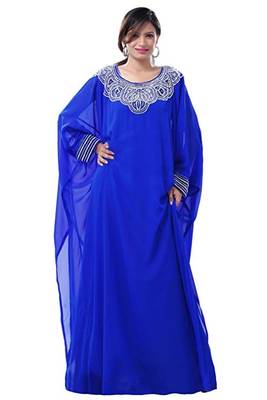 Royal Blue Georgette Embroidered Zari Work Islamic Kaftans 1