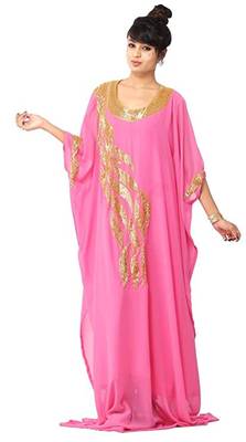 Pink Georgette Embroidered Zari Work Islamic Kaftans 1