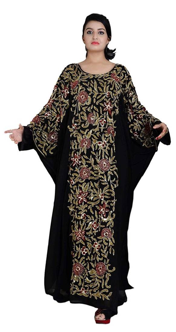 Black Georgette Embroidered Zari Work Islamic Kaftans