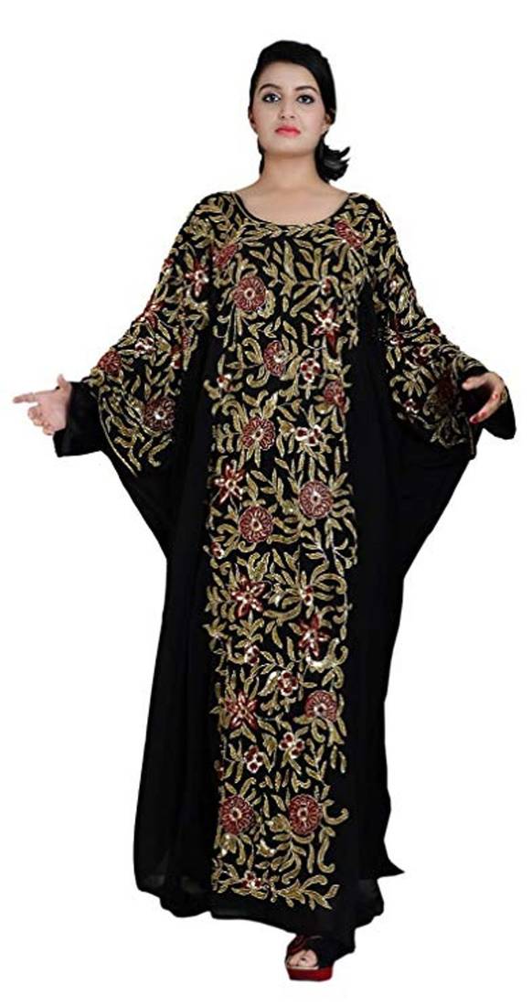 Black Georgette Embroidered Zari Work Islamic Kaftans