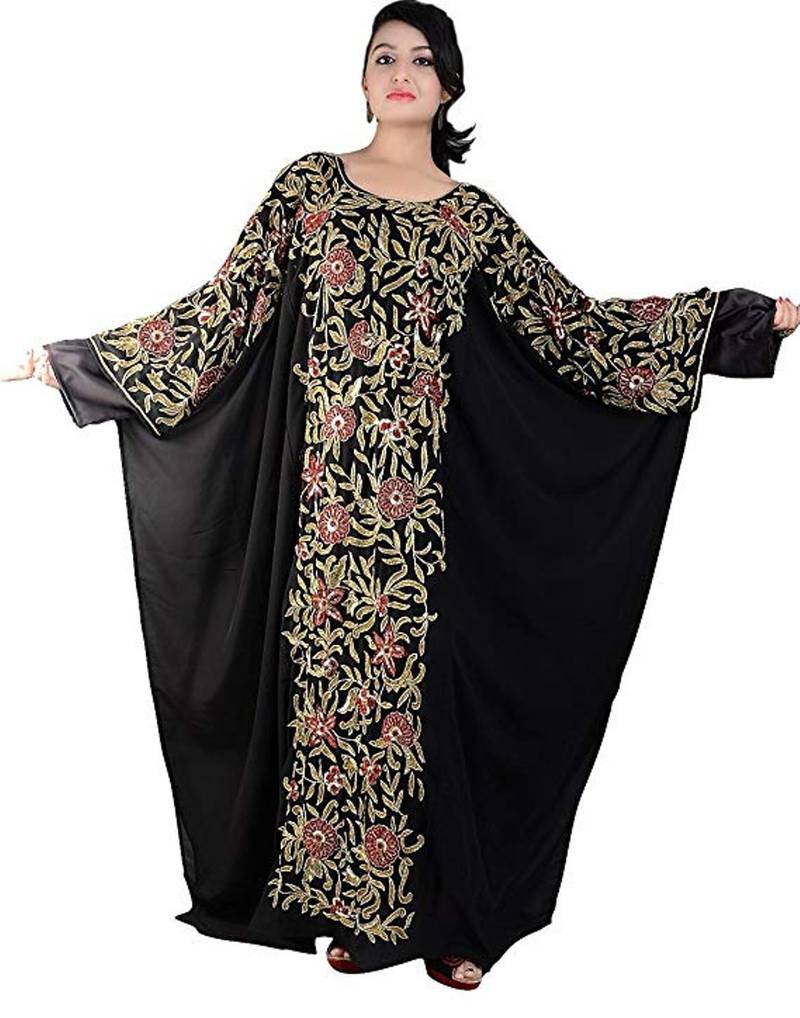 Black Georgette Embroidered Zari Work Islamic Kaftans