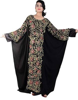 Black Georgette Embroidered Zari Work Islamic Kaftans 5