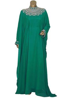 Green Georgette Embroidered Zari Work Islamic Kaftans 1