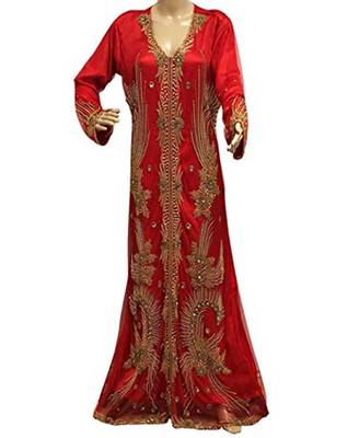 Red Georgette Embroidered Zari Work Islamic Kaftans 1
