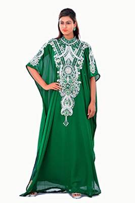 Green Georgette Embroidered Zari Work Islamic Kaftans 1