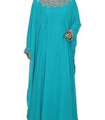 Turquoise Georgette Embroidered Zari Work Islamic Kaftans