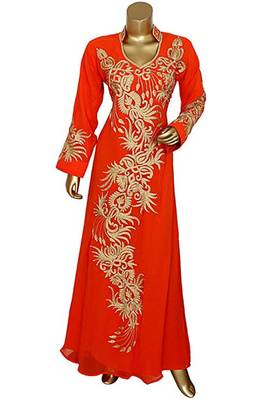 Orange Georgette Embroidered Zari Work Islamic Kaftans 1