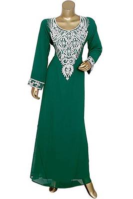 Green Georgette Embroidered Zari Work Islamic Kaftans 1