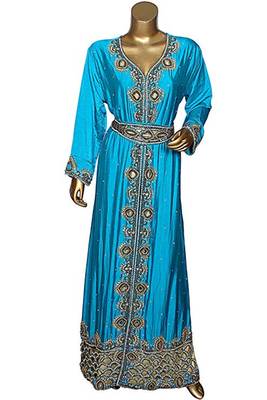 Turquoise Georgette Embroidered Zari Work Islamic Kaftans 1