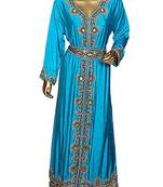 Turquoise Georgette Embroidered Zari Work Islamic Kaftans