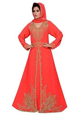 Red Georgette Embroidered Zari Work Islamic Kaftans 1