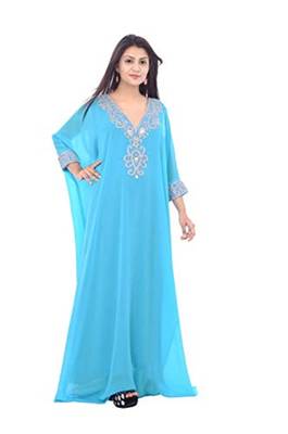 Turquoise Georgette Embroidered Zari Work Islamic Kaftans 1