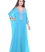 Turquoise Georgette Embroidered Zari Work Islamic Kaftans
