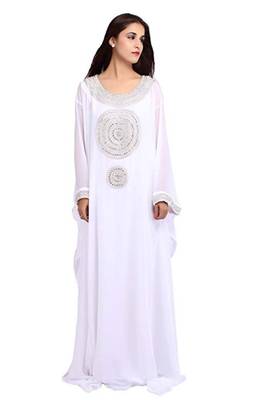 White Georgette Embroidered Zari Work Islamic Kaftans 1