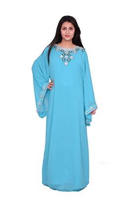 Turquoise Georgette Embroidered Zari Work Islamic Kaftans 1