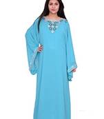Turquoise Georgette Embroidered Zari Work Islamic Kaftans