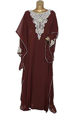 Brown Georgette Embroidered Zari Work Islamic Kaftans 1