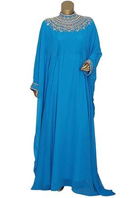 Turquoise Georgette Embroidered Zari Work Islamic Kaftans 1