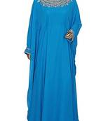 Turquoise Georgette Embroidered Zari Work Islamic Kaftans
