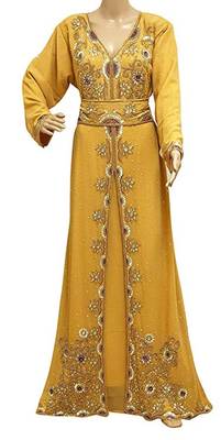 Yellow Georgette Embroidered Zari Work Islamic Kaftans 1