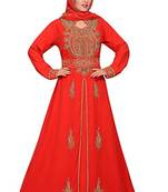 Red Georgette Embroidered Zari Work Islamic Kaftans