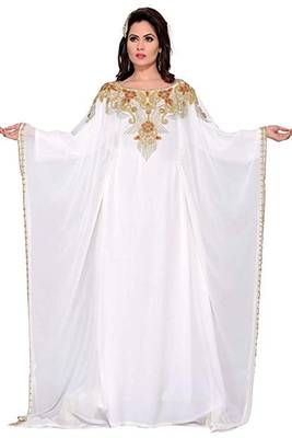 White Georgette Embroidered Zari Work Islamic Kaftans 1