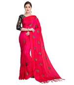 Pink embroidered art silk saree with blouse