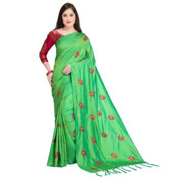 Green Embroidered Art Silk Saree With Blouse 1