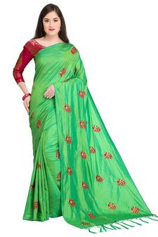Green Embroidered Art Silk Saree With Blouse