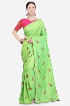 Green Embroidered Art Silk Saree With Blouse