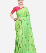 Green Embroidered Art Silk Saree With Blouse
