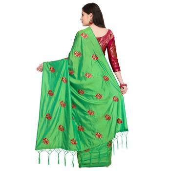 Green Embroidered Art Silk Saree With Blouse 2