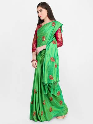 Green Embroidered Art Silk Saree With Blouse 3