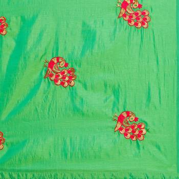 Green Embroidered Art Silk Saree With Blouse 4