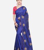 Navy Blue Embroidered Art Silk Saree With Blouse