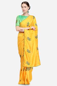 Yellow Embroidered Art Silk Saree With Blouse
