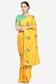 Yellow embroidered art silk saree with blouse