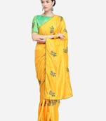 Yellow Embroidered Art Silk Saree With Blouse