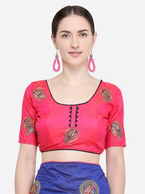 Navy Blue Embroidered silk blend Saree With Blouse 4