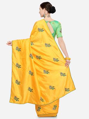 Yellow Embroidered silk blend Saree With Blouse 2