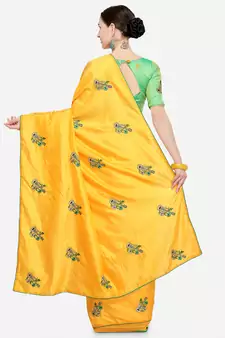 Yellow Embroidered Art Silk Saree With Blouse