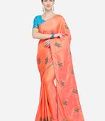 Peach embroidered art silk saree with blouse