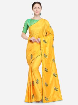 Yellow Embroidered silk blend Saree With Blouse 5