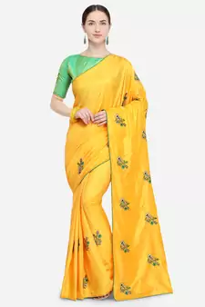 Yellow Embroidered Art Silk Saree With Blouse
