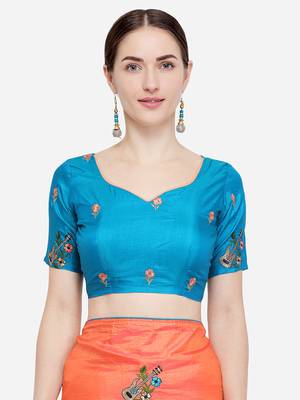 Peach embroidered art silk saree with blouse 4