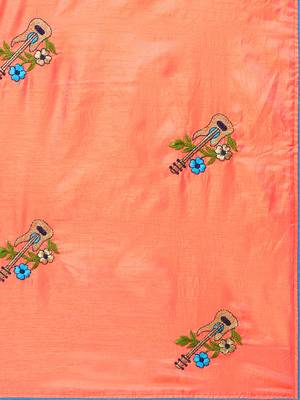 Peach embroidered art silk saree with blouse 5