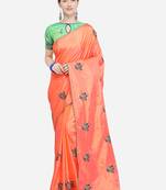 Peach embroidered art silk saree with blouse