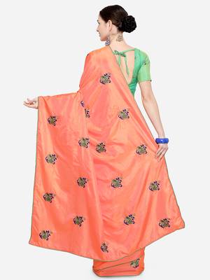 Peach embroidered art silk saree with blouse 2